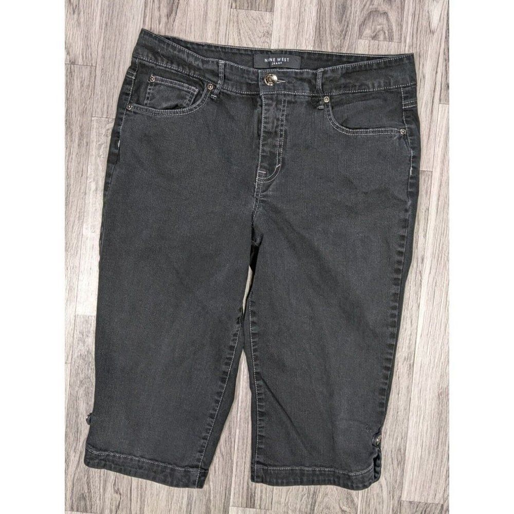 (3/$35) Nine West Womens Size 12 Average Pockets Studs Denim Blue Jean Capris